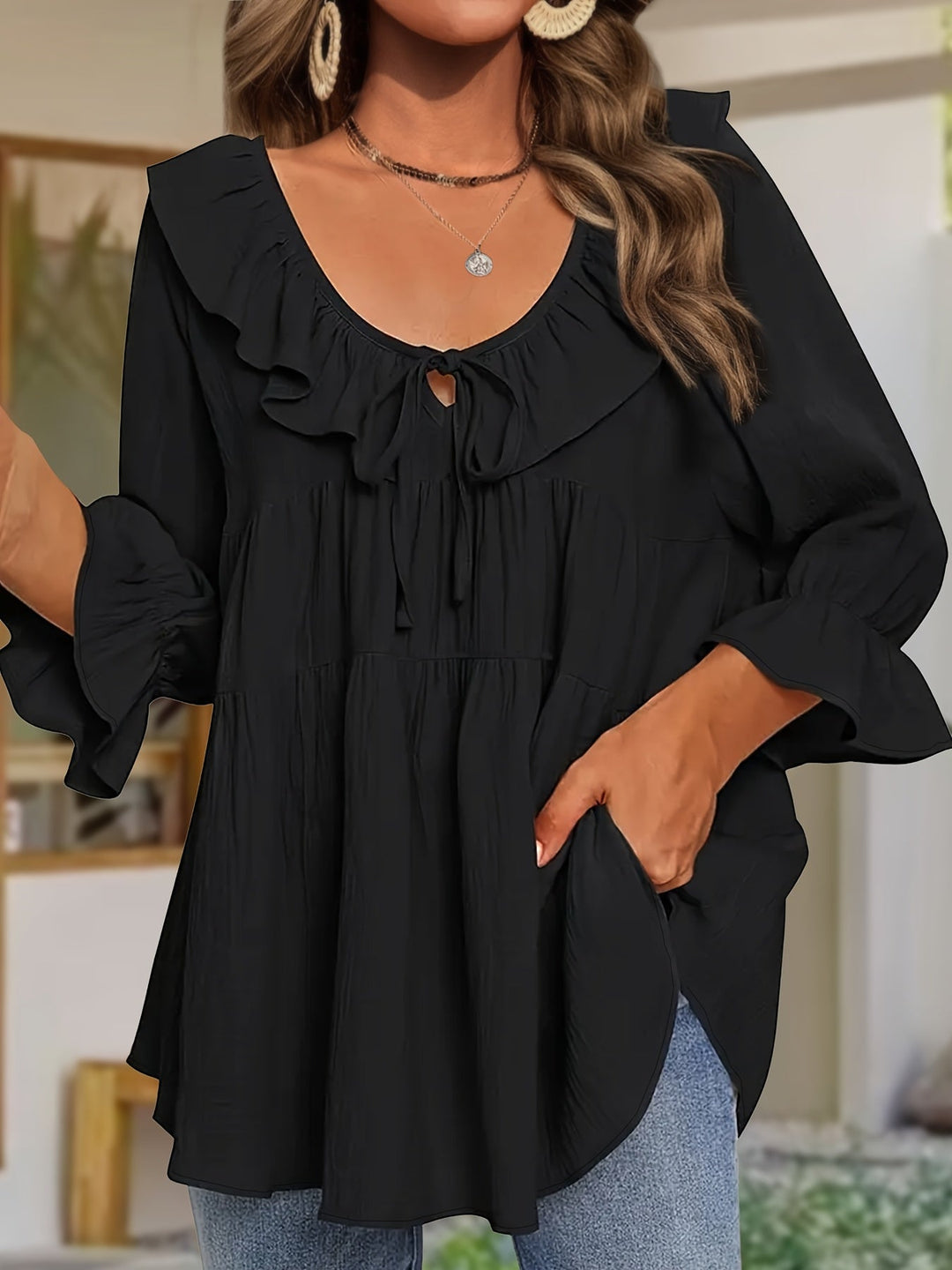 Garbine - Elegant Ruffle Neck Blouse