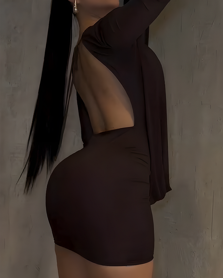Nixlyn - Mesh Mini Dress with a V-Neck and Backless