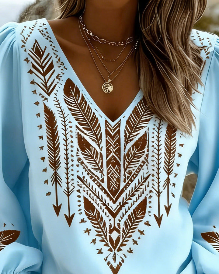Grazina - Loose Fit Puff Blouse With V-Neck