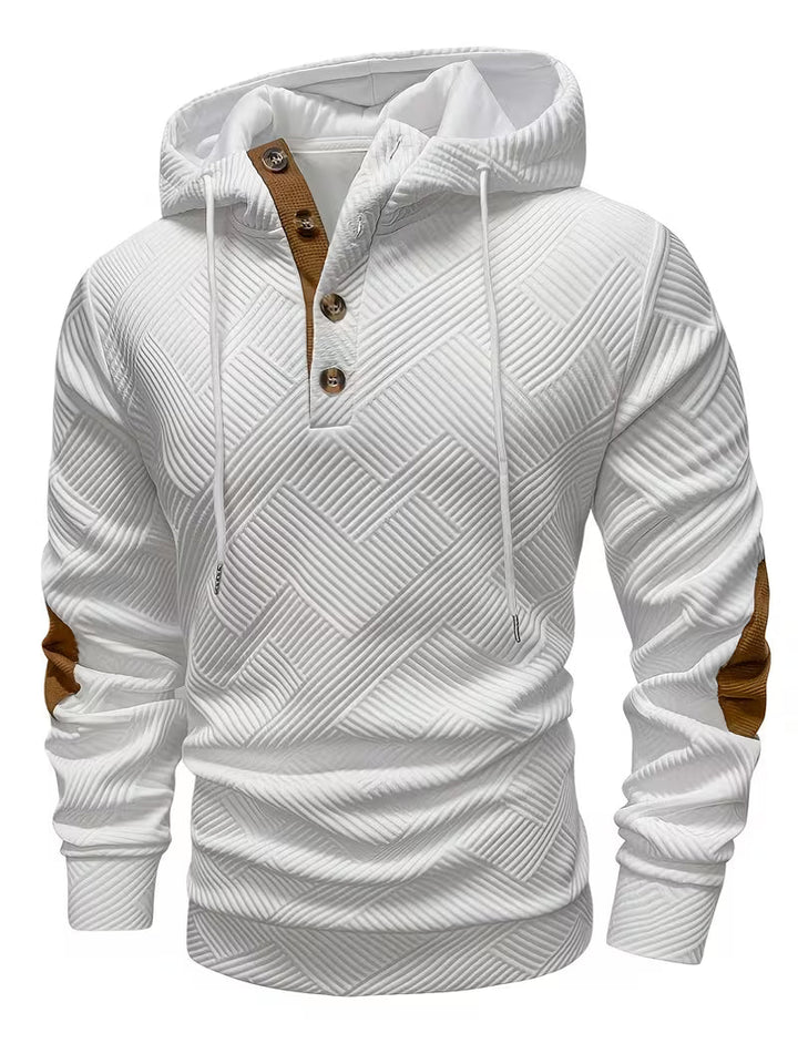 Bertax - Textured Hooded Sweatshirt with Contrast Elbow Patches