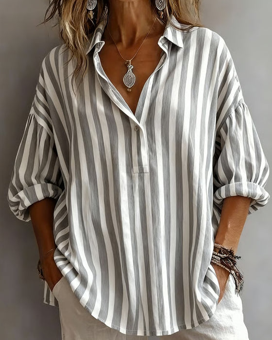 Jessy - Loose Striped Blouse with Collar