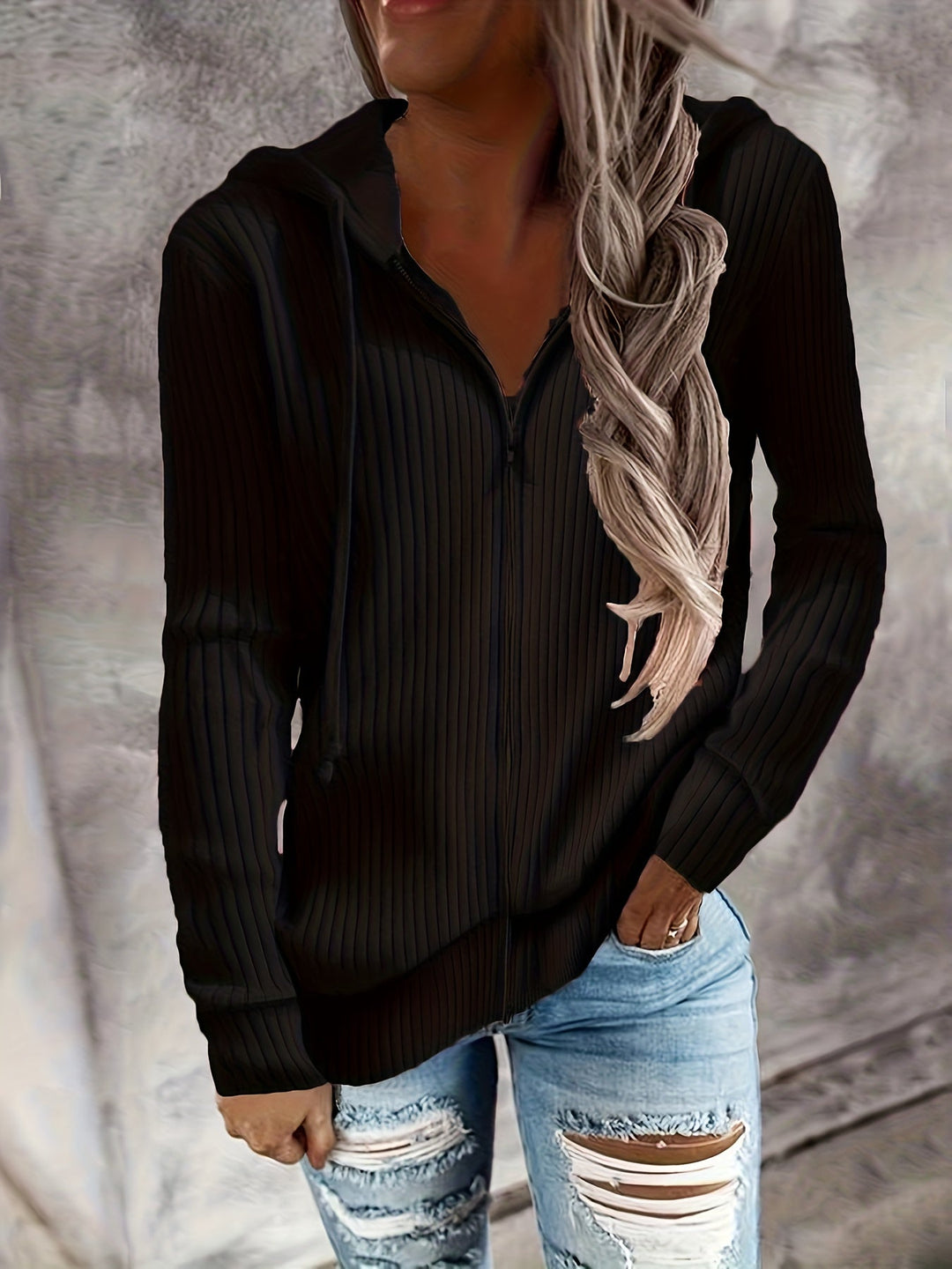 Moira - Long Sleeve Zip Up Drawstring Hoodies