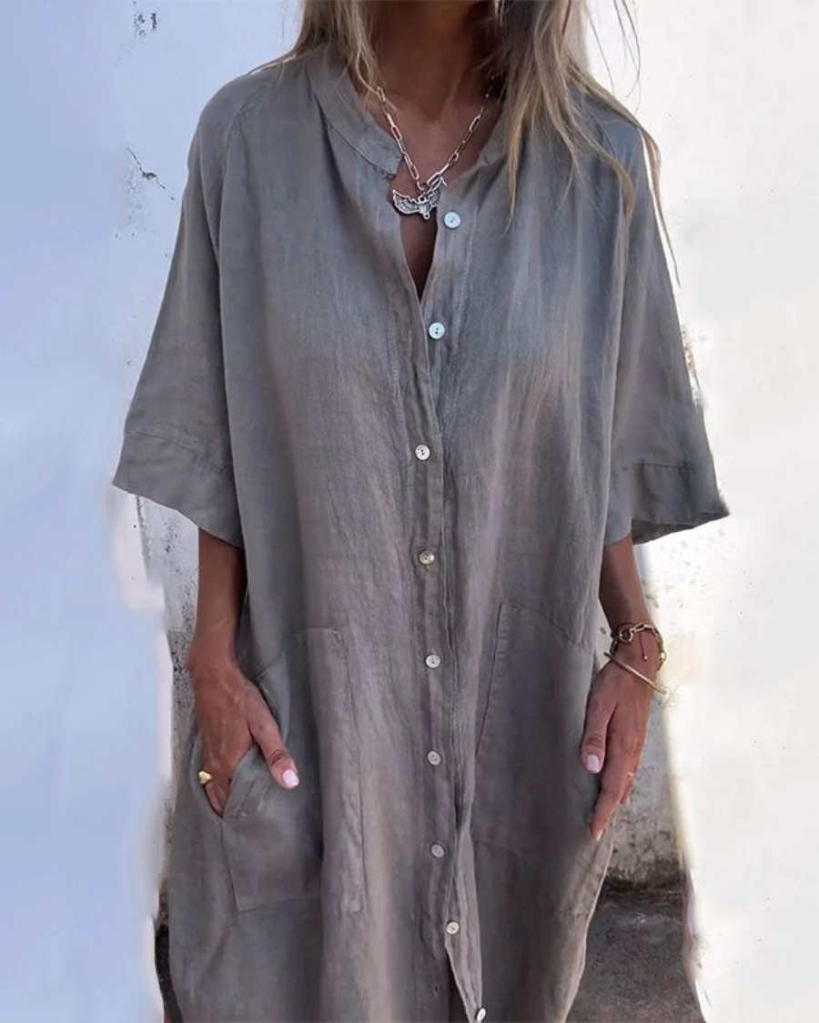 Areti - Elegant Short Sleeve Shirt Dress