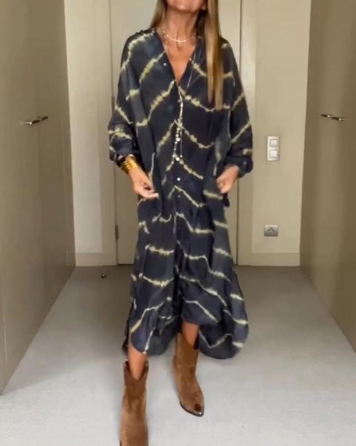 Svetlana - Long Sleeve Striped Long Dress