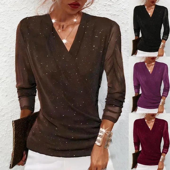 Agnese - Elegant Long Sleeve V-Neck Blouse
