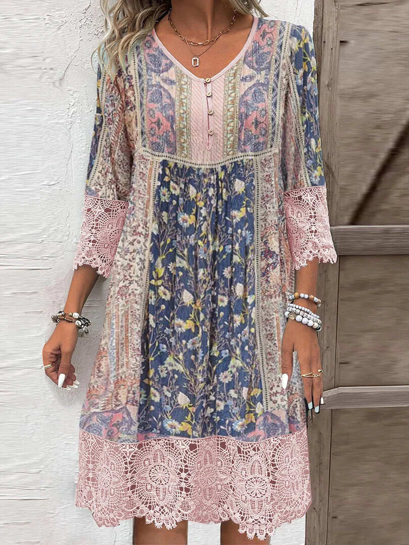 Tegan - Luxury Floral Print Dress With Lace
