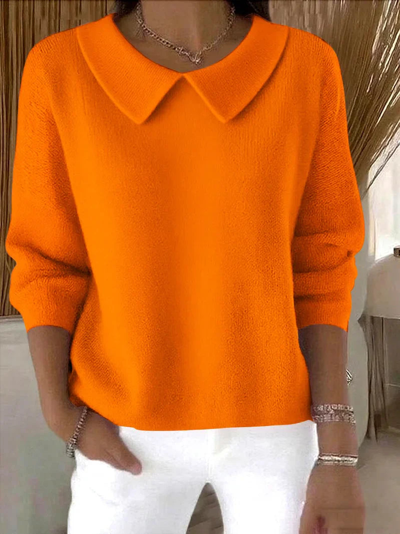 Hespera - Cotton Plain Long Sleeve Comfortable Sweater
