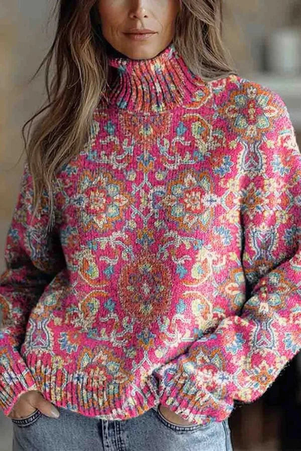 Nijole - High Neck Long Sleeved Floral Sweatshirt
