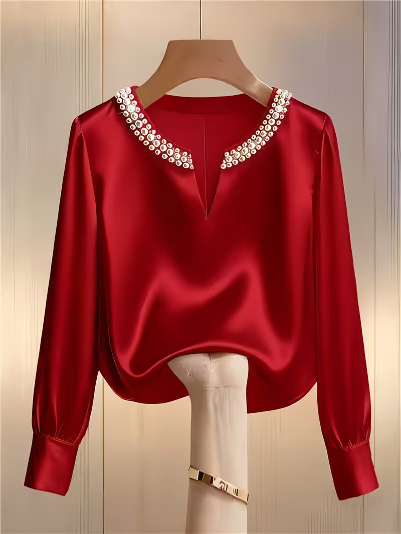 Avinaya - Elegant Long Sleeve Shirt With Round Neck Pearl