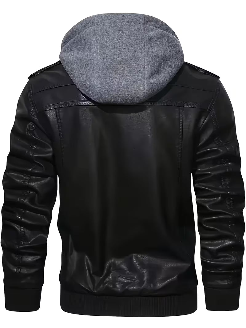 Valea - Faux Leather Hooded Jacket