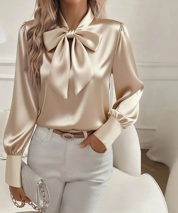 Nariyah - Satin Blouse with Long Sleeves and a Bow