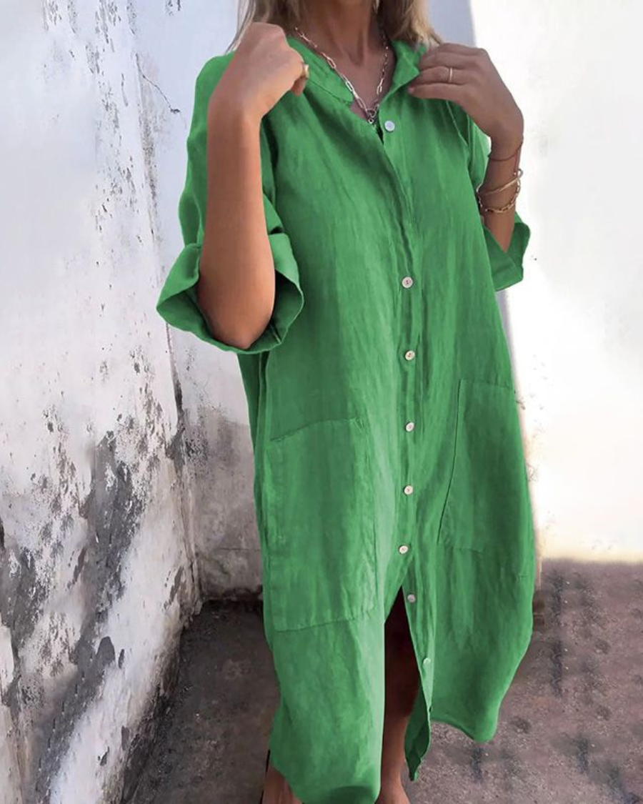 Areti - Elegant Short Sleeve Shirt Dress