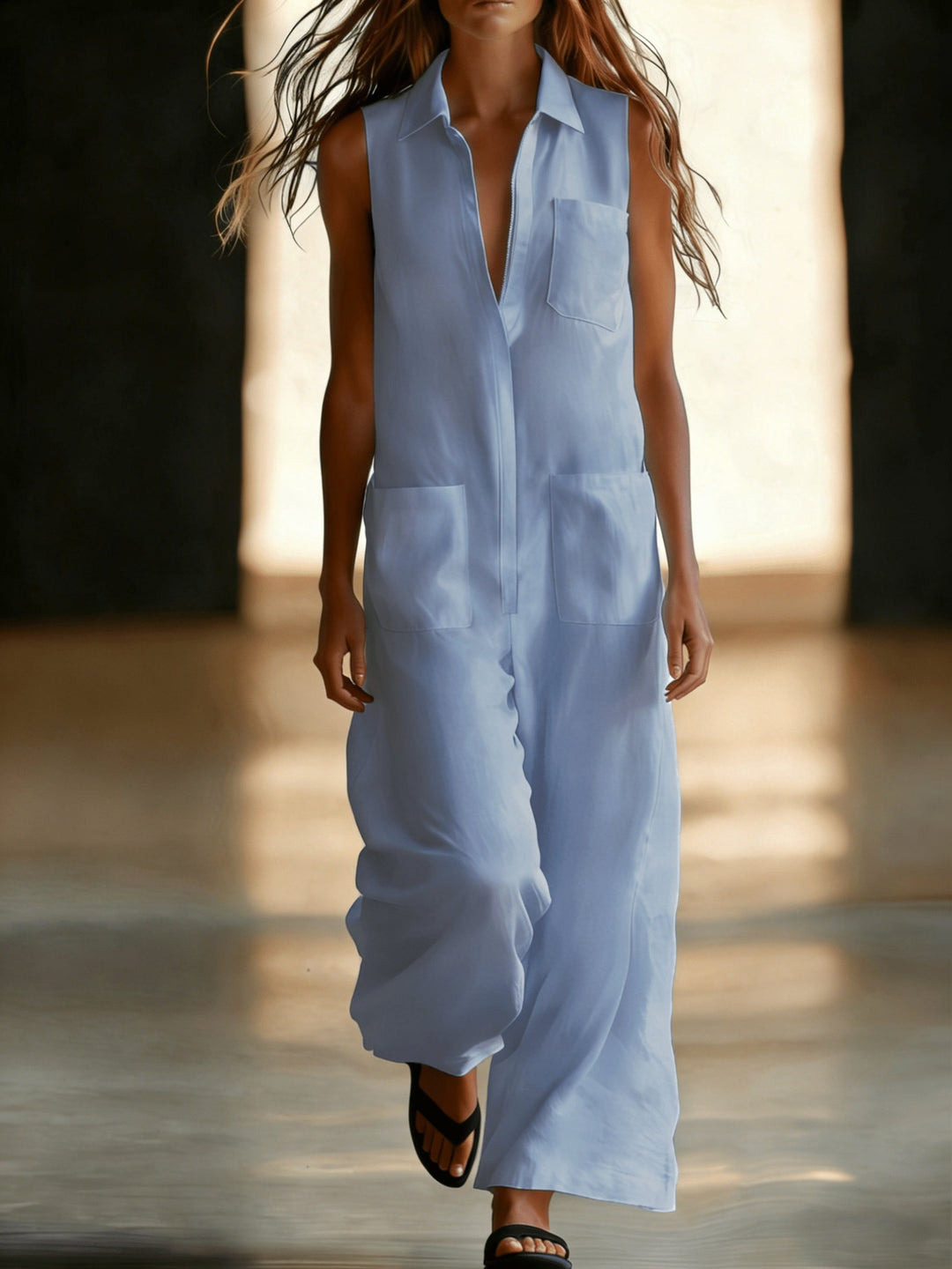 Kristiana - Casual Wide Leg Jumpsuit With Pocket