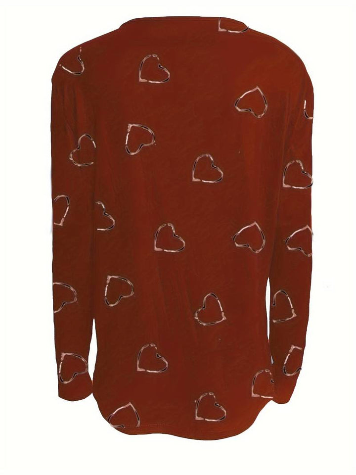 Romisha - Heart Print T-Shirt With Zipper