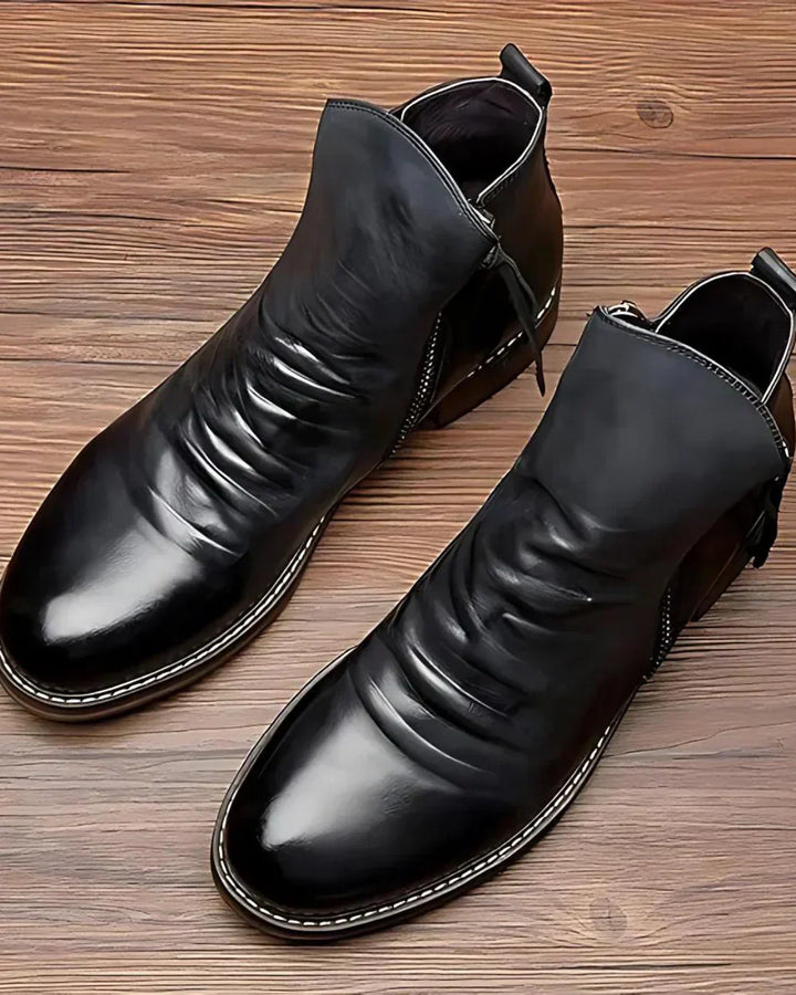 Benes - Leather Ankle Boots With Side Zipper