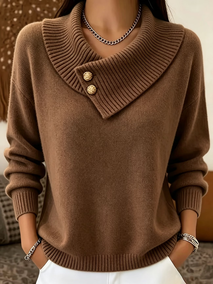Renaette - Ribbed Knit Sweater With Cowl Collar