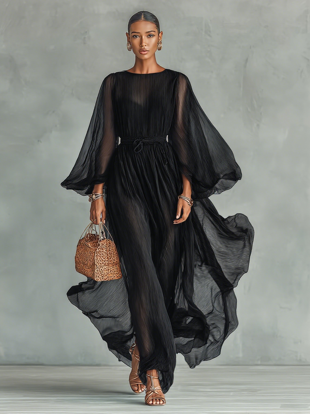 Joilene - Long Sleeve Chiffon Dress