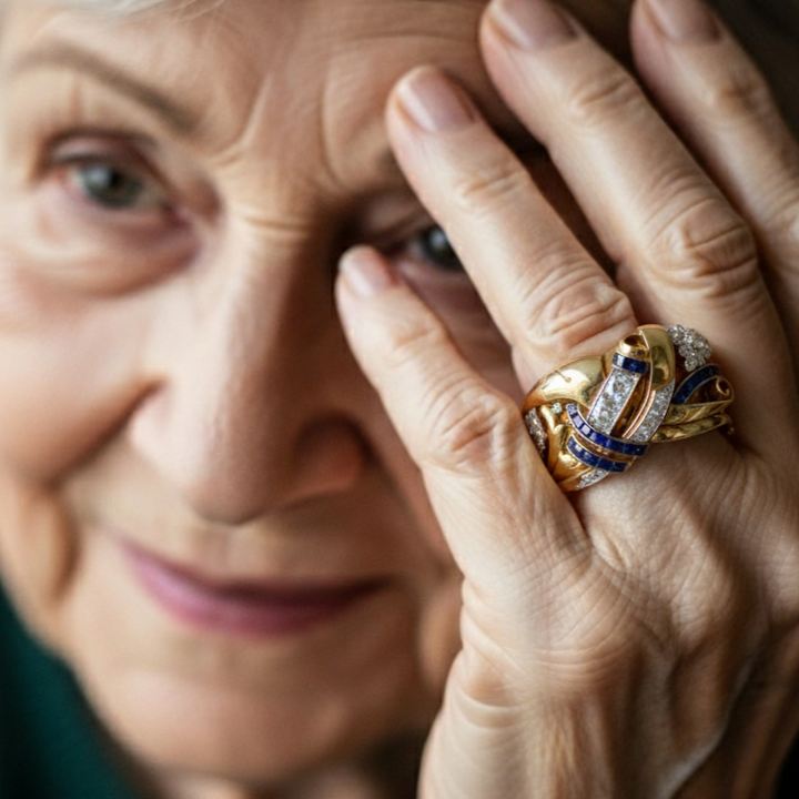 Moonie - Vintage Gold Ring with Blue Cubic Zirconia