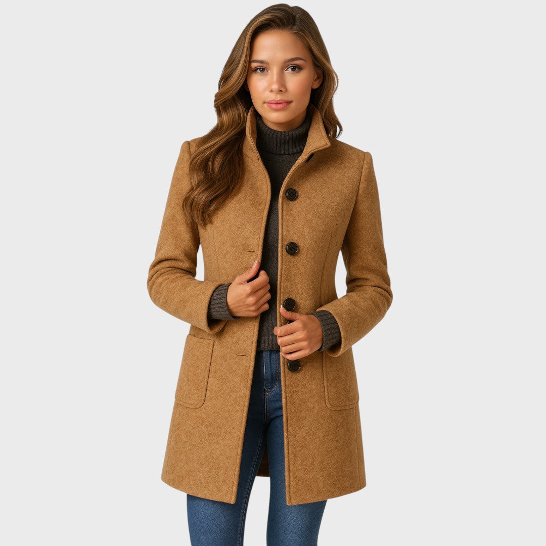 Ellarose - Elegant Button-Up Wool Coat