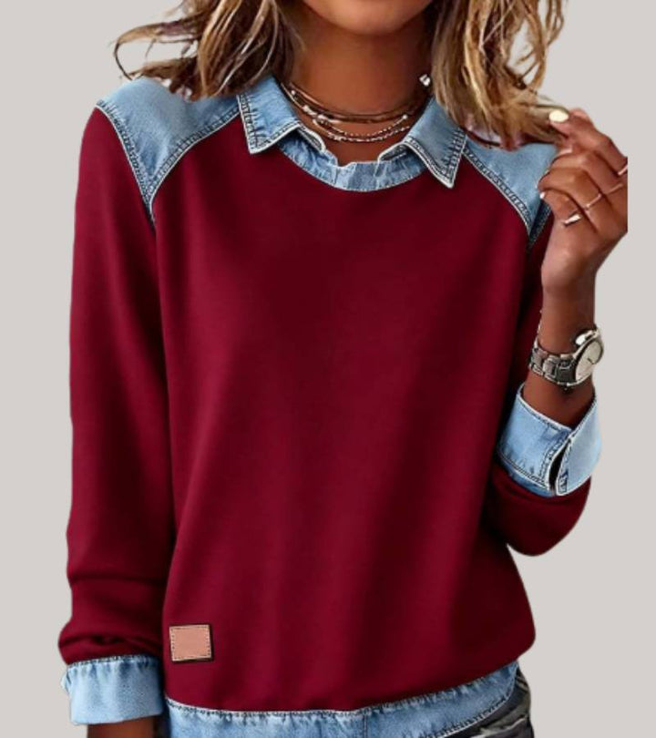 Ravit - Denim Knitted Top With Long Sleeve