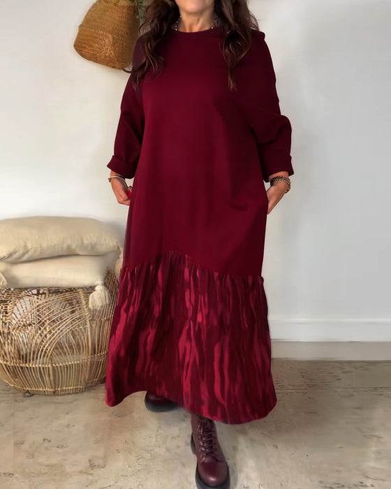Dragica - Round Neck Dress With Irregular Patchwork Print