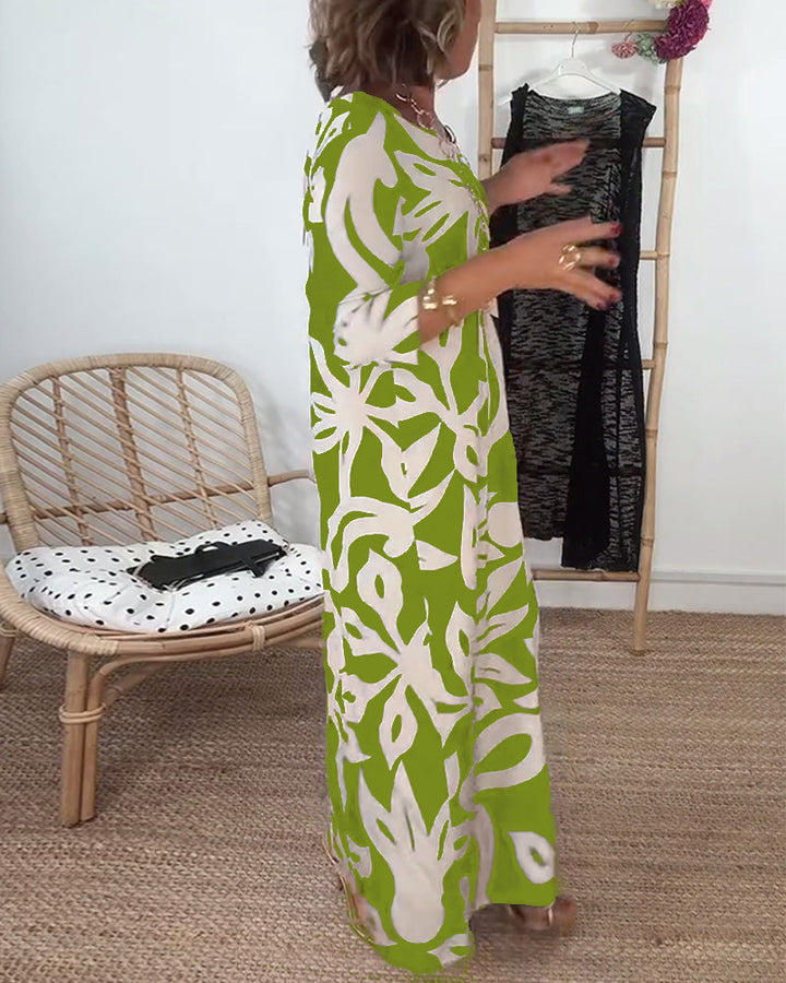 Halina - Round Neck And Long Sleeves With Print Dress