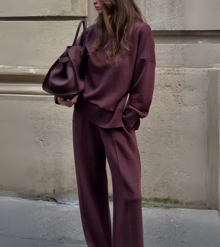 Blandine - Knitted Two Piece Set Turtleneck Sweater And Wide Leg Trousers