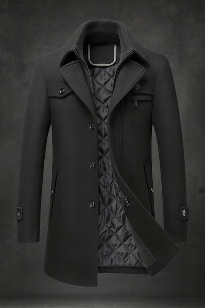 Samuell - Quilted Long Sleeve Wool Coat
