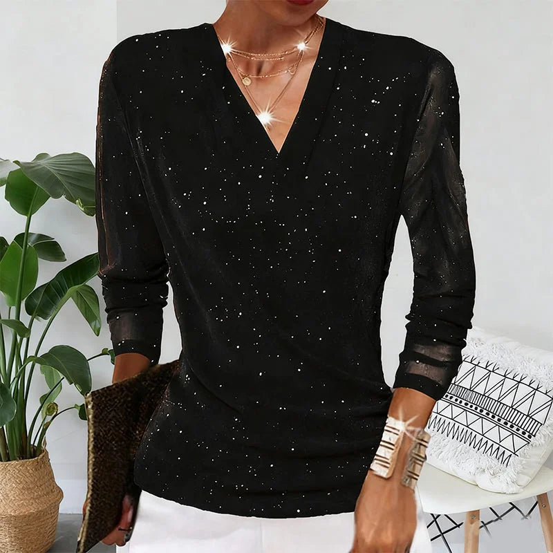 Agnese - Elegant Long Sleeve V-Neck Blouse