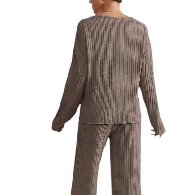 Edina – V-Neck And Knit Pattern Two-Piece Set