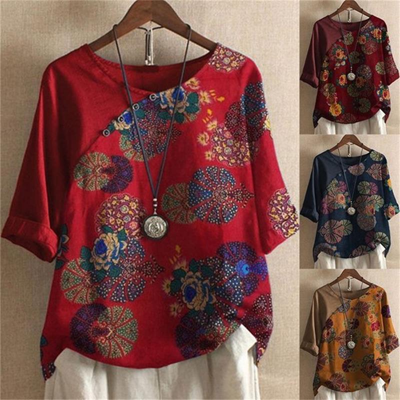 Adoria - Boho Floral Print Blouse with Button