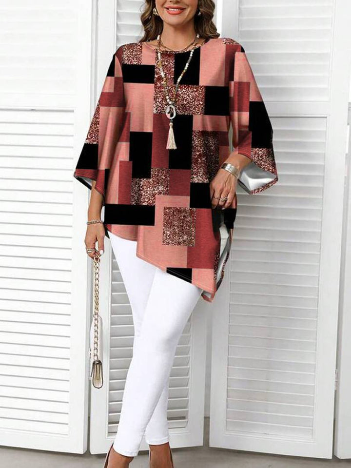 Nurit - Checkered Oversized Printed Blouse With Short Sleeve