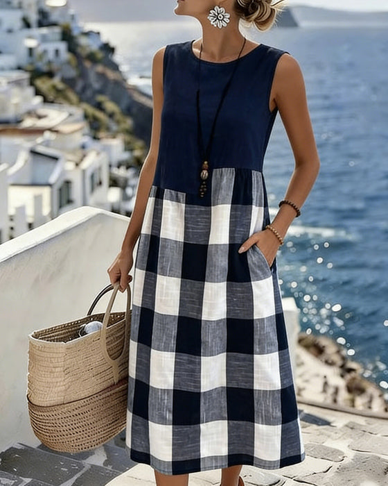 Suzina - Patchwork Plaid Sleeveless Dress