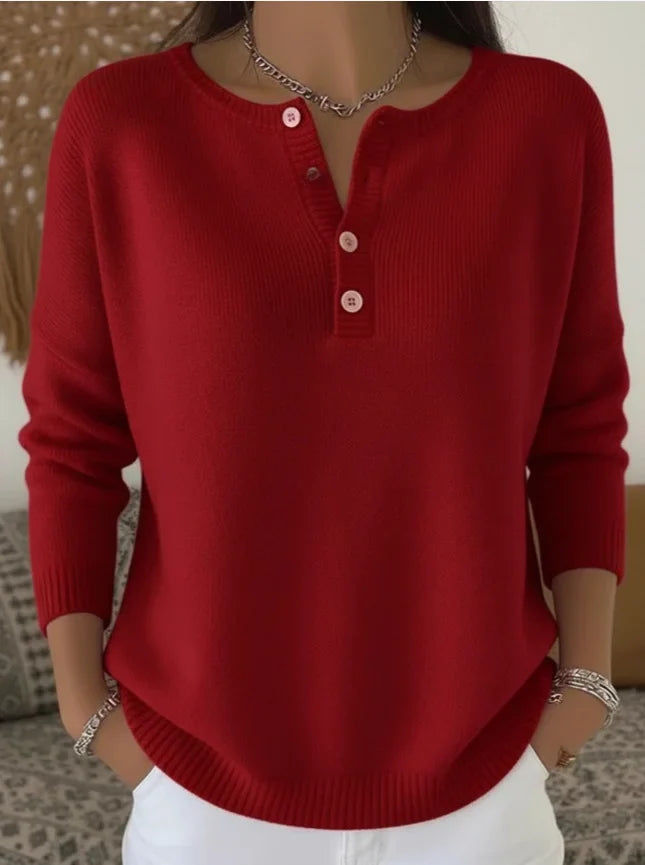 Nenneke - Elegant Long Sleeve Sweater With Button