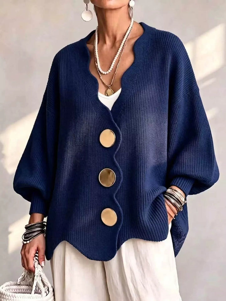 Zabriira - Button-Up Cardigan With Scalloped Edge