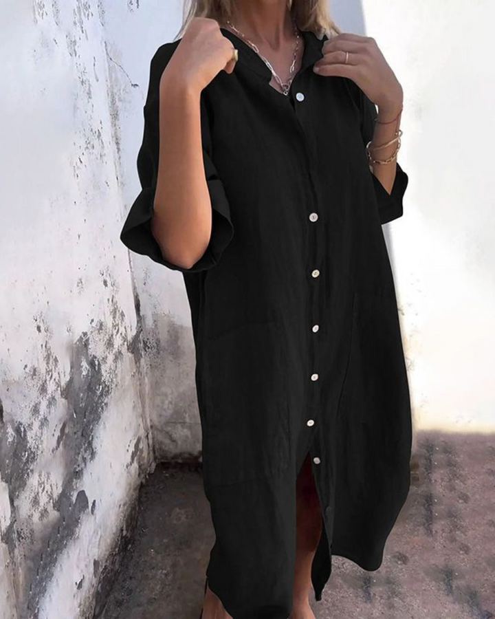 Areti - Elegant Short Sleeve Shirt Dress