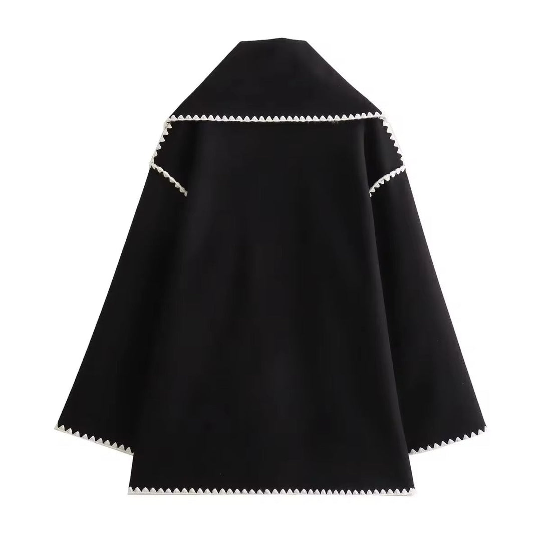 Anelinoria - Embroidered Fringe Coat With Matching Scarf