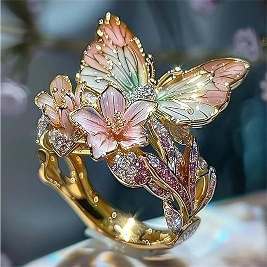PetalWings - Nature's Sparkling Butterfly Ring with Cubic Zirconia
