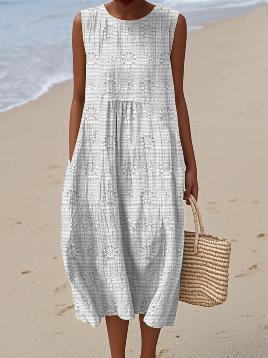 Aikaterini - Elegant Sleeveless Cotton Pocket Dress