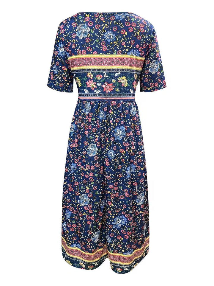 Lisan - Vintage Floral Print Dress with Pocket