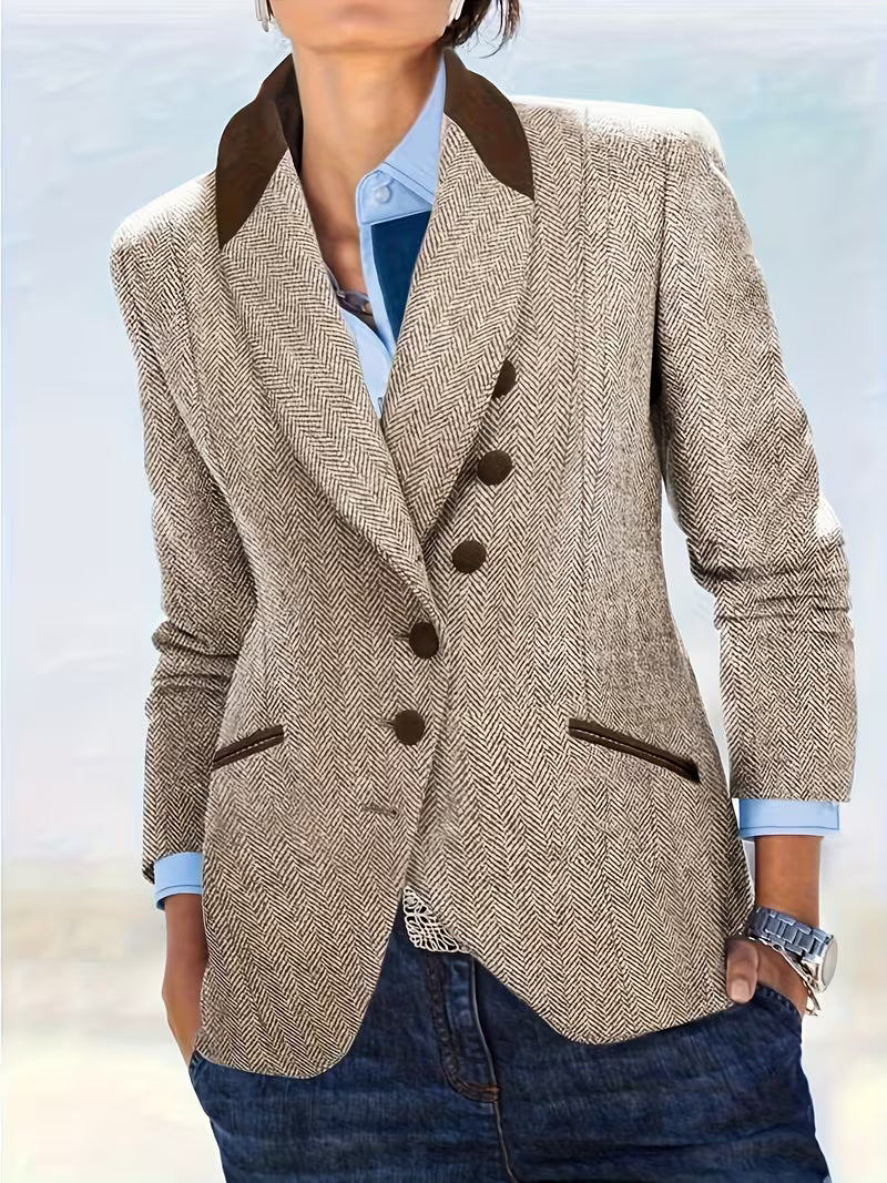 Yessica - Long Sleeve Stripe Pattern Coat