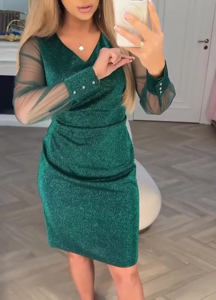 Irisa - Sparkly Patchwork Midi Dress