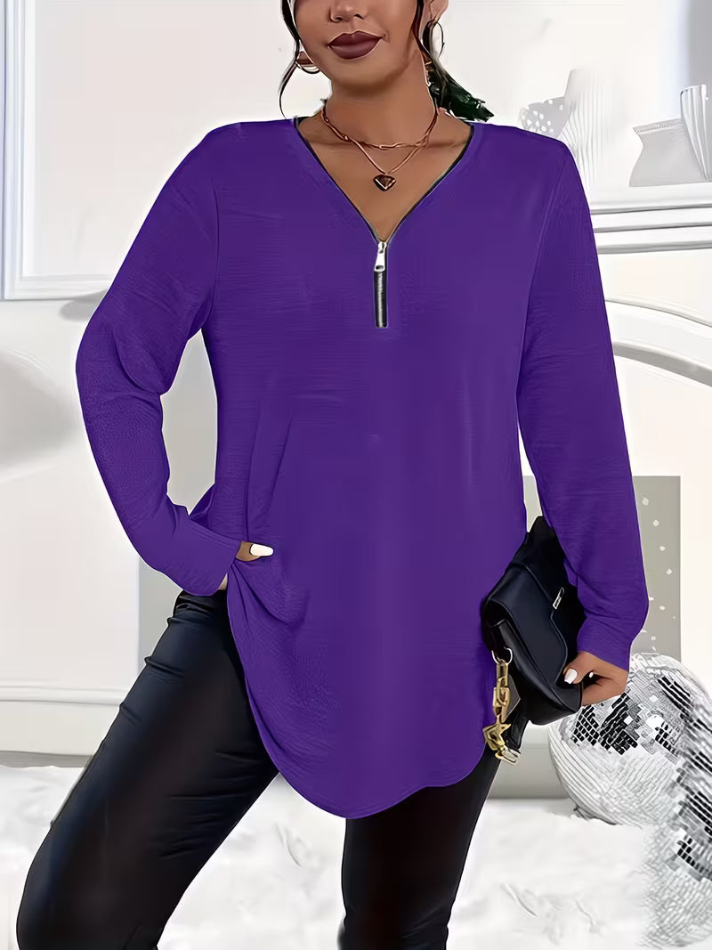 Liorah - Elegant Long Sleeve Zip-Up Shirt