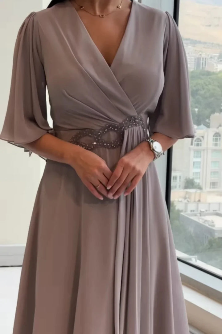 Bhagya - Elegant Long Chiffon Dress With V-Neckline