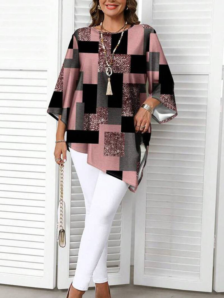Nurit - Checkered Oversized Printed Blouse With Short Sleeve