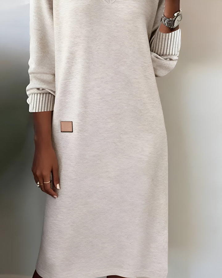 Kymari - Casual Knit Long Dress with V-Neck