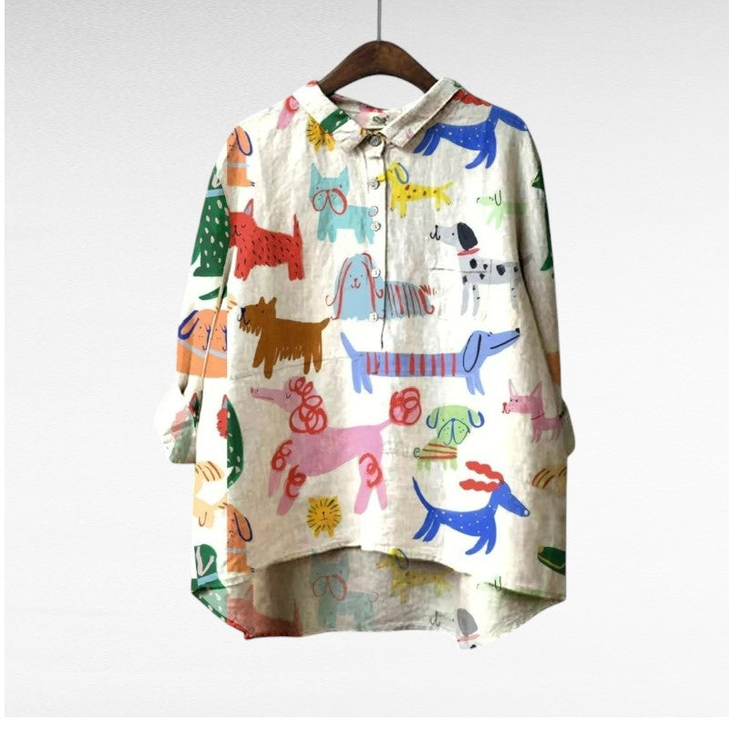 Dovile - Elegent Blouse With Dog Print