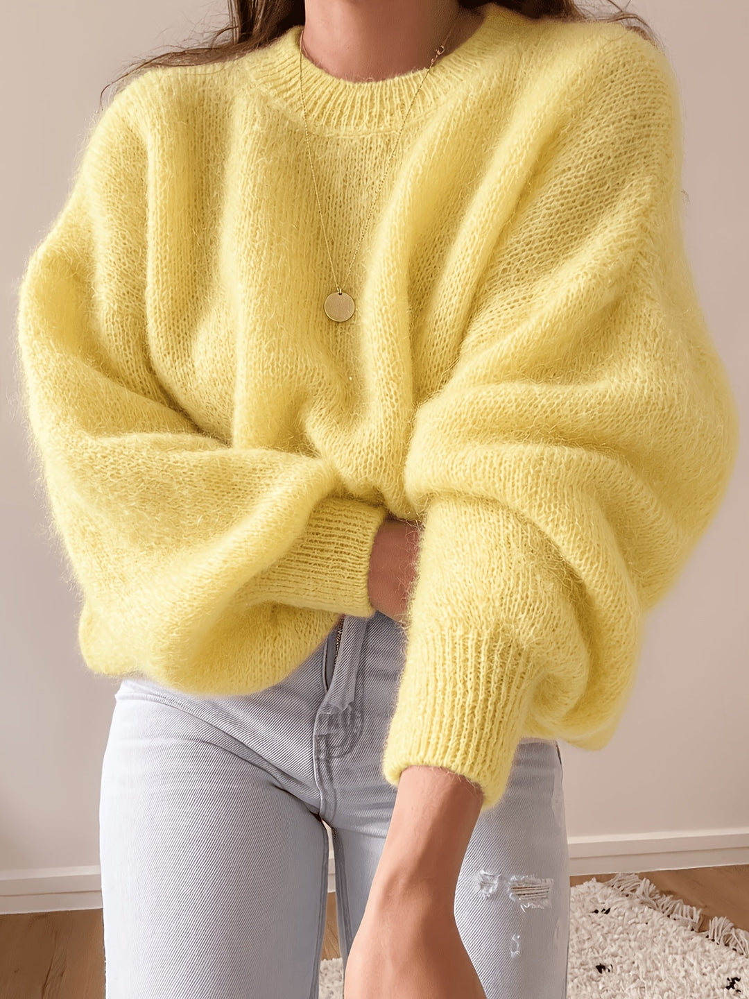 Idalyea - Knit Sweater With Round Neck And Balloon Sleeves