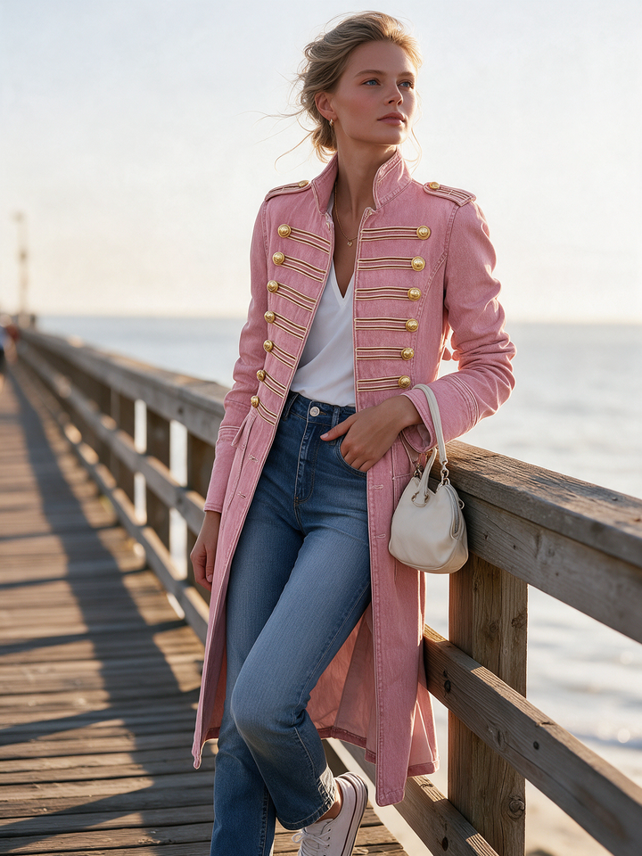 Soleeaessa - Long Sleeve Coat With Stand Collar