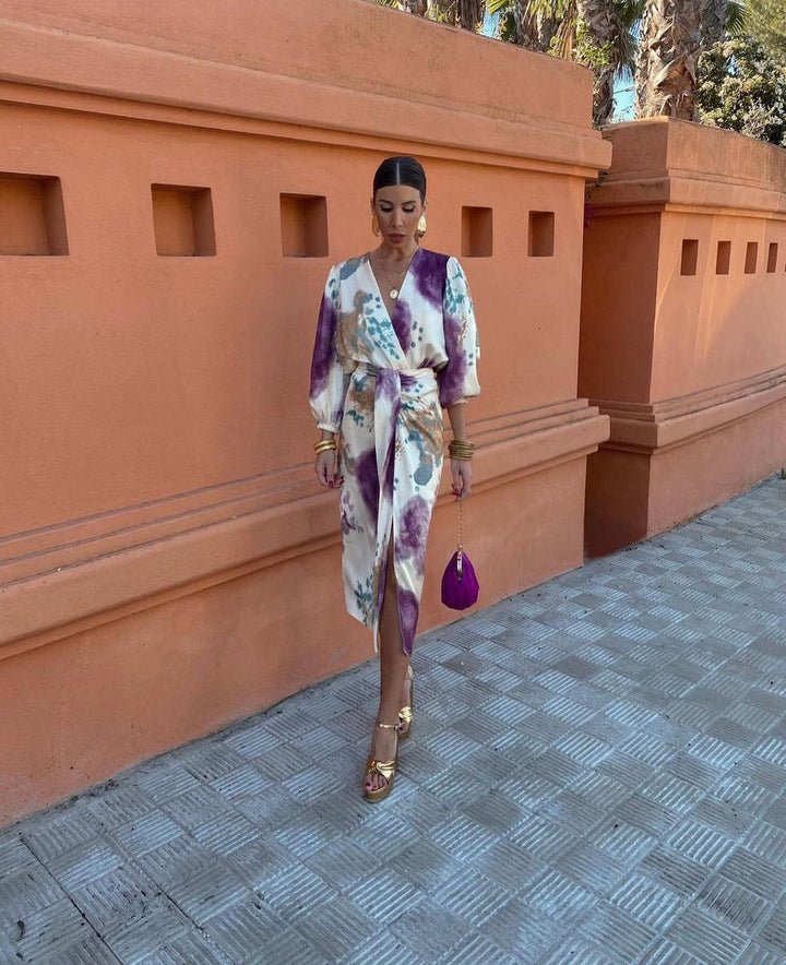 Goizane - Elegant V-neck Floral Dress